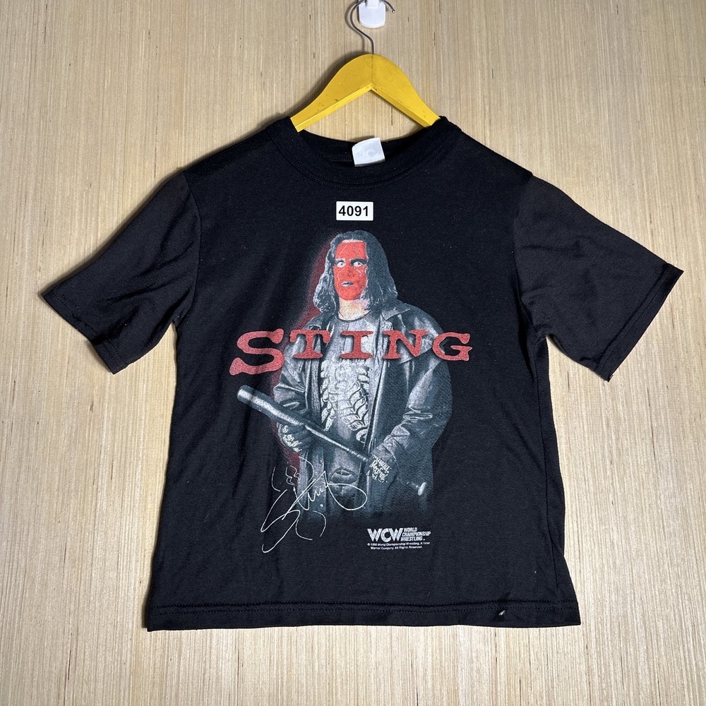 Vintage 90s WCW Sting World Championship Wrestling Black T-Shirt Kids 12-14
